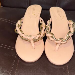 Shoe Dazzle Blush and Gold Chain Sandals